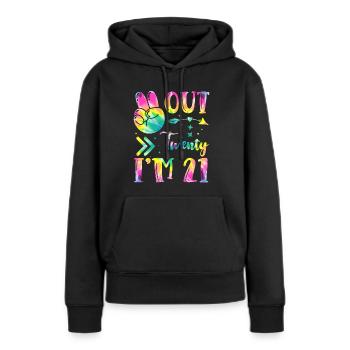 Peace Out Twenty I'm 21 | Tie Dye Themed - Frauen Premium Bio Hoodie - Schwarz - Vorne - Julia (174cm)