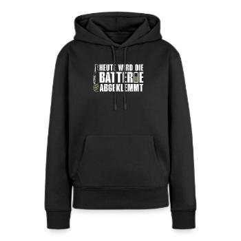 AUJOURD’HUI LA BATTERIE EST DÉCONNECTÉE Amateurs de bière - Sweat à capuche Premium bio Femme - noir - Devant - Julia (174cm)