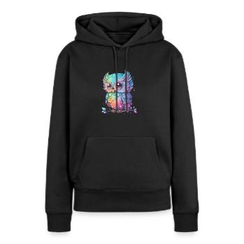 Bunte Eule Mit Großen Augen - Frauen Premium Bio Hoodie - Schwarz - Vorne - Julia (174cm)