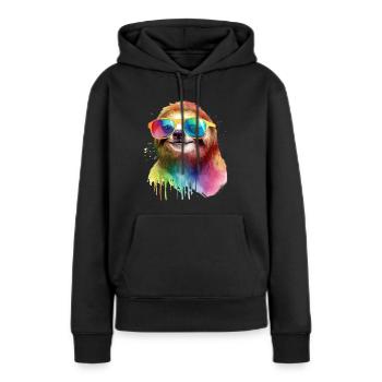 Buntes cooles Faultier mit Sonnenbrille - Frauen Premium Bio Hoodie - Schwarz - Vorne - Julia (174cm)