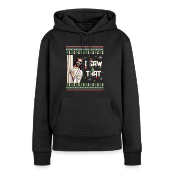 Pull de Noël laid laid Jésus Meme - Sweat à capuche Premium bio Femme - noir - Devant - Julia (174cm)