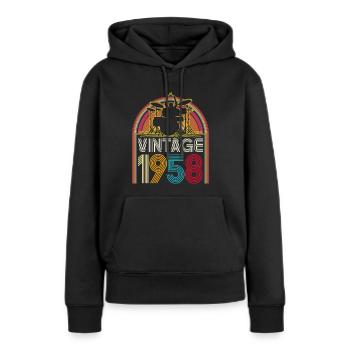 Jahrgang 1958 Musiker Schlagzeuger 65 Jahre Jubiläum - Frauen Premium Bio Hoodie - Schwarz - Vorne - Julia (174cm)