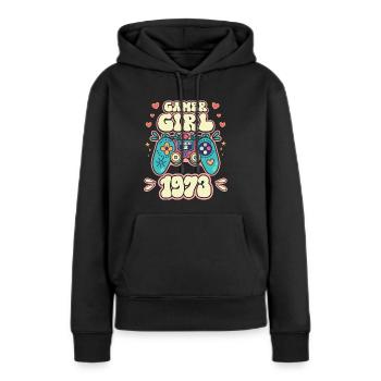 Fille Geek Niveau 50 Anniversaire Gamer 50 Ans - Sweat à capuche Premium bio Femme - noir - Devant - Julia (174cm)