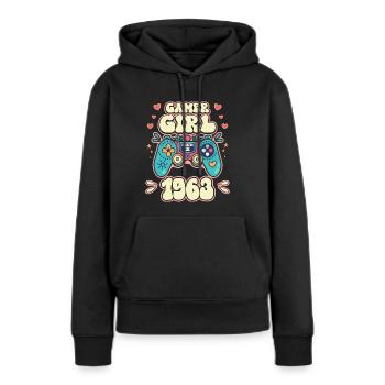Fille Geek Niveau 60 Anniversaire Gamer 60 Ans - Sweat à capuche Premium bio Femme - noir - Devant - Julia (174cm)