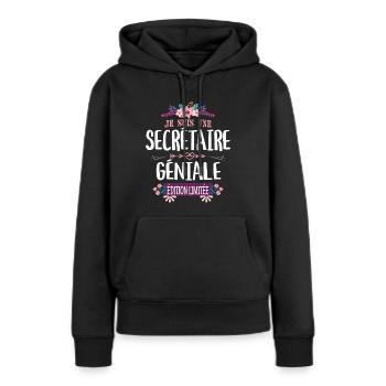 Édition Limitée Secrétaire Géniale - Sweat à capuche Premium bio Femme - noir - Devant - Julia (174cm)