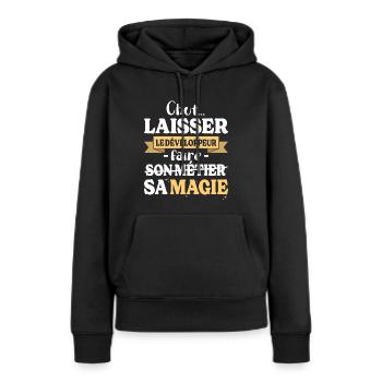 Entwickler macht seinen magischen Humor zum Entwickler - Frauen Premium Bio Hoodie - Schwarz - Vorne - Julia (174cm)