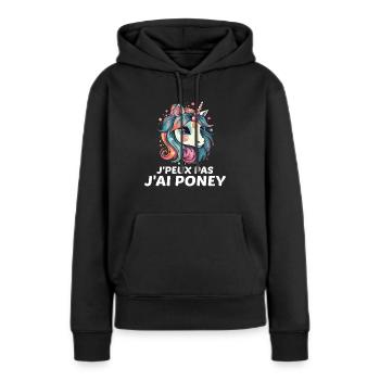 Ich kann nicht, ich habe ein Pony - Frauen Premium Bio Hoodie - Schwarz - Vorne - Julia (174cm)