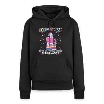 Licormaitresse Licorne Enseignante - Sweat à capuche Premium bio Femme - noir - Devant - Julia (174cm)