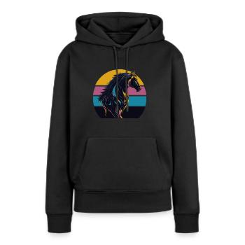 Cheval étalon Coucher de soleil - Sweat à capuche Premium bio Femme - noir - Devant - Julia (174cm)