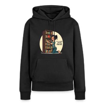 Leseratte Bücherwurm an einem Bücherregal - Frauen Premium Bio Hoodie - Schwarz - Vorne - Julia (174cm)