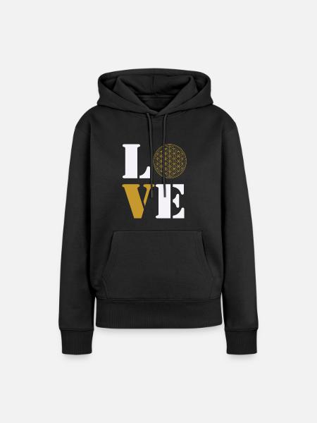 Love Lebensblume - Frauen Premium Bio Hoodie - Schwarz