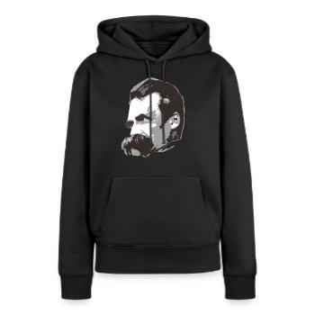 Nietzsche (3farbig) - Frauen Premium Bio Hoodie - Schwarz - Vorne - Julia (174cm)