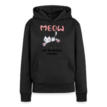 Meow Katze macht sich auf die Socken Miezekatze - Frauen Premium Bio Hoodie - Schwarz - Vorne - Julia (174cm)