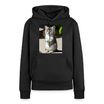Chat persan blanc - Sweat à capuche Premium bio Femme - noir - Devant - Julia (174cm)