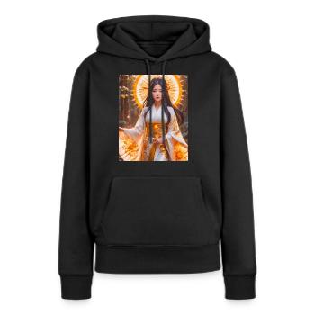 Amaterasu Déesse du soleil rayonnante en kimono blanc avec - Sweat à capuche Premium bio Femme - noir - Devant - Julia (174cm)