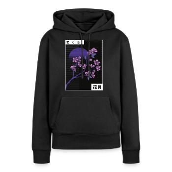 VAPORWAVE CHERRY BLOSSOM Kirschblüte Geschenk - Frauen Premium Bio Hoodie - Schwarz - Vorne - Julia (174cm)