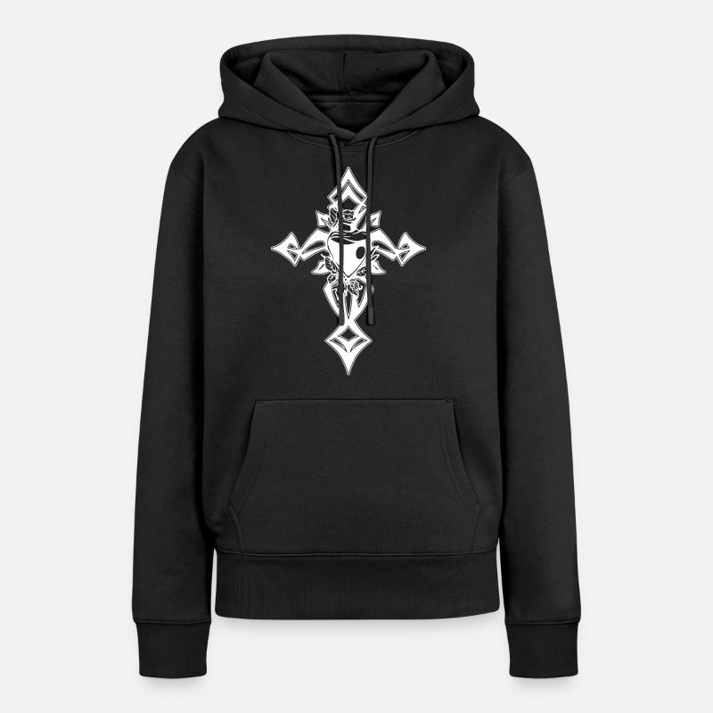 Croix gothique - Sweat à capuche Premium bio Femme - noir