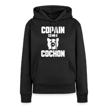 Copain comme cochon - Sweat à capuche Premium bio Femme - noir - Devant - Julia (174cm)