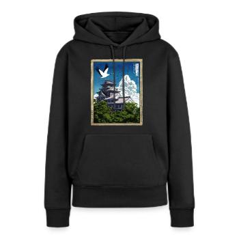 Temple japonais avec grue - Sweat à capuche Premium bio Femme - noir - Devant - Julia (174cm)