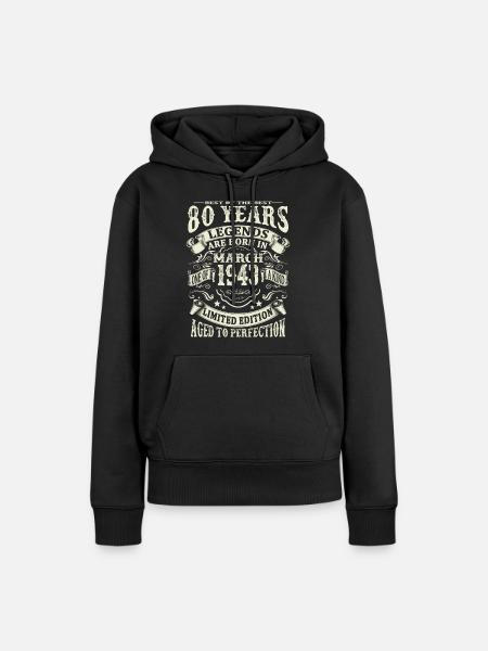 Leggenda nata nel marzo 1943 - 80 anni - Dame Premium hoodie, økologisk bomuld - sort