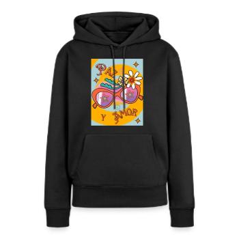 PAIX ET AMOUR RÉTRO - Sweat à capuche Premium bio Femme - noir - Devant - Julia (174cm)