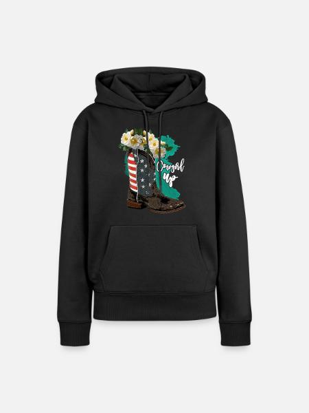 Aquarell Cowboystiefel - Frauen Premium Bio Hoodie - Schwarz