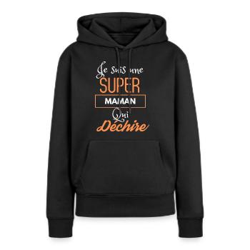 Super Maman qui Déchire : Expert en Sourires - Sweat à capuche Premium bio Femme - noir - Devant - Julia (174cm)