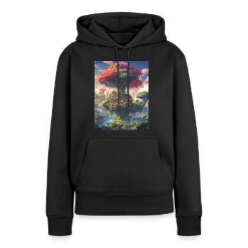 Mythischer Weltenbaum - Frauen Premium Bio Hoodie - Schwarz - Vorne - Julia (174cm)