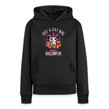 Halloween Katze Spruch - Frauen Premium Bio Hoodie - Schwarz - Vorne - Julia (174cm)