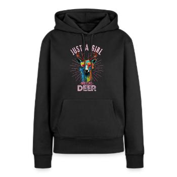 Deer with sunglasses - Women’s Premium Organic Hoodie - black - Front - Julia (174cm)