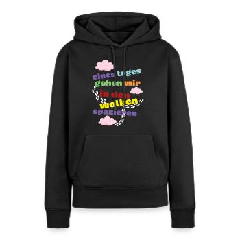 eines Tages - Wolken - Trauer und Verlust Motiv - Frauen Premium Bio Hoodie - Schwarz - Vorne - Julia (174cm)
