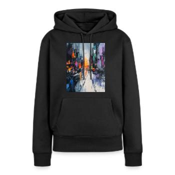 Abstrait ville colorée sous la pluie - Sweat à capuche Premium bio Femme - noir - Devant - Julia (174cm)
