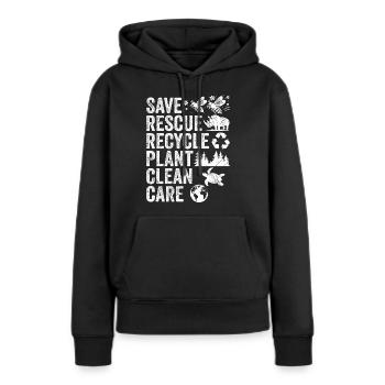 Speichern Retten Recyceln Anlage Saubere Pflege | Tag der Erde - Frauen Premium Bio Hoodie - Schwarz - Vorne - Julia (174cm)