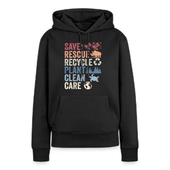 Speichern Retten Recyceln Anlage Saubere Pflege | Tag der Erde - Frauen Premium Bio Hoodie - Schwarz - Vorne - Julia (174cm)