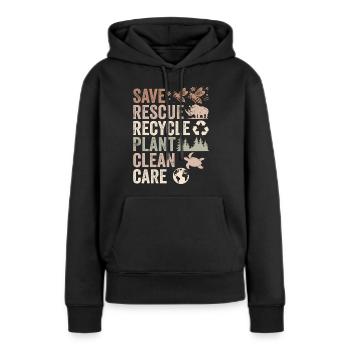 Speichern Retten Recyceln Anlage Saubere Pflege | Tag der Erde - Frauen Premium Bio Hoodie - Schwarz - Vorne - Julia (174cm)