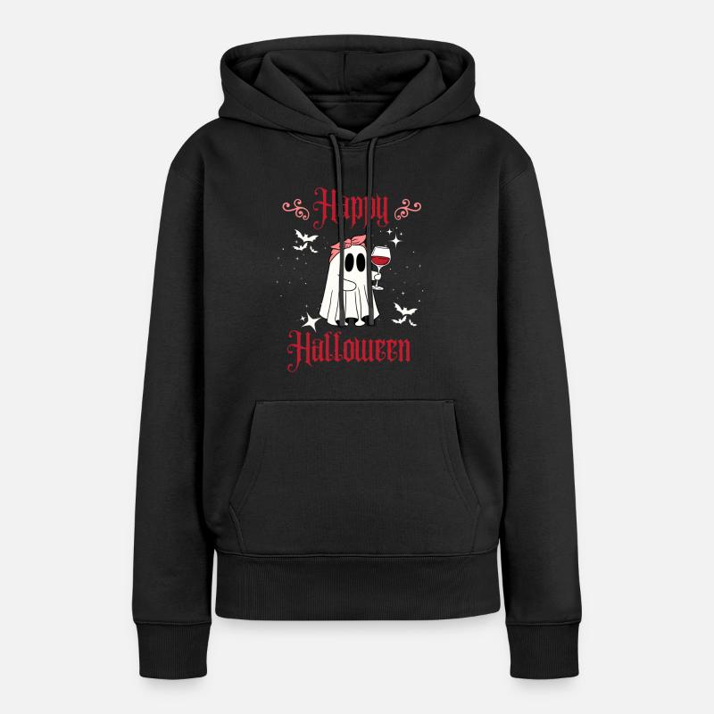 Gespenst mit Weinglas - Frauen Premium Bio Hoodie - Schwarz