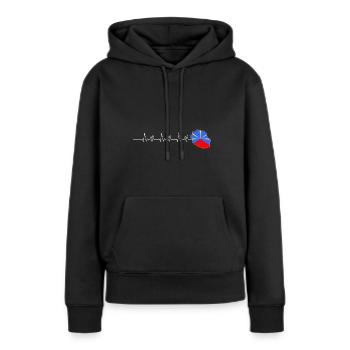 Drapeau Carte île de la Réunion Battement de coeur - Sweat à capuche Premium bio Femme - noir - Devant - Julia (174cm)