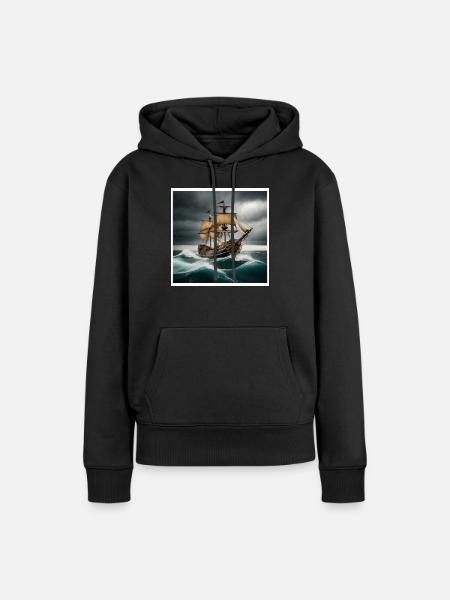 Piratenschiff in Sturm - Frauen Premium Bio Hoodie - Schwarz