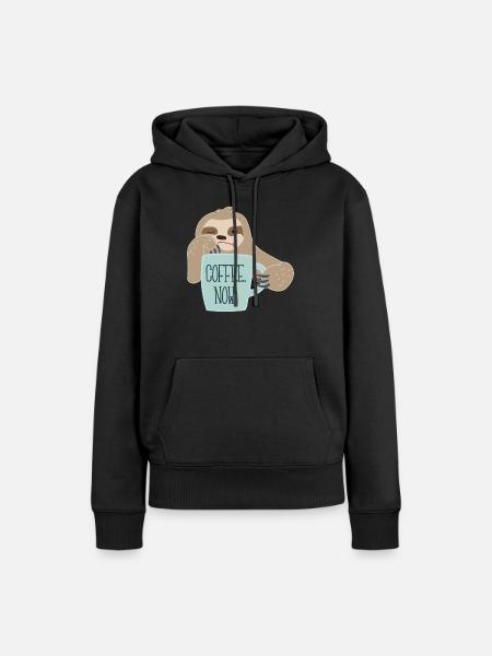 Faultier braucht Kaffee - Frauen Premium Bio Hoodie - Schwarz