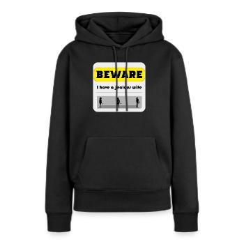 Attention, ma femme est jalouse - Sweat à capuche Premium bio Femme - noir - Devant - Julia (174cm)