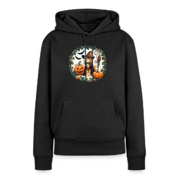 Halloween Chat au gingembre - Sweat à capuche Premium bio Femme - noir - Devant - Julia (174cm)
