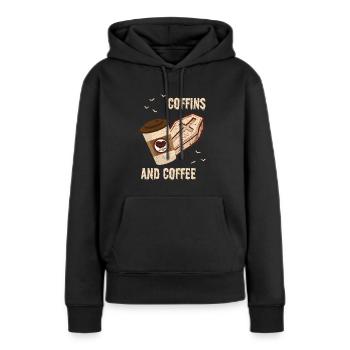 Cercueils et café Cercueil Halloween Café - Sweat à capuche Premium bio Femme - noir - Devant - Julia (174cm)