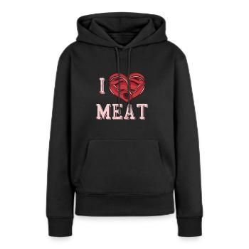 J’adore la viande - Sweat à capuche Premium bio Femme - noir - Devant - Julia (174cm)