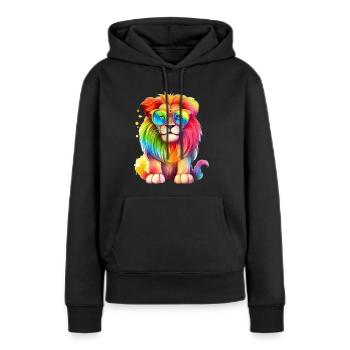 Cool colorful lion with sunglasses - Women’s Premium Organic Hoodie - black - Front - Julia (174cm)