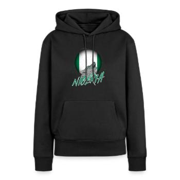Nigéria - Sweat à capuche Premium bio Femme - noir - Devant - Julia (174cm)