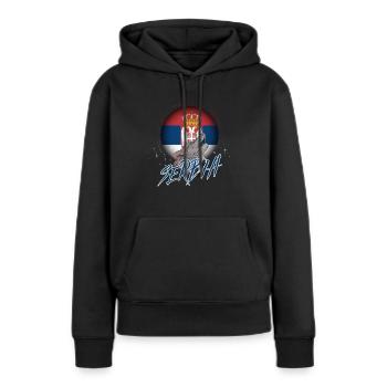 Serbien - Frauen Premium Bio Hoodie - Schwarz - Vorne - Julia (174cm)