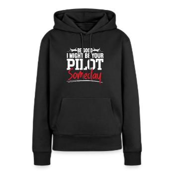 Je pourrais un jour être votre pilote Son avion - Sweat à capuche Premium bio Femme - noir - Devant - Julia (174cm)