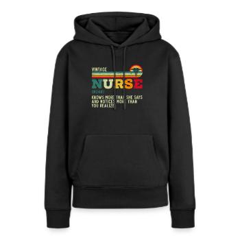 Infirmière vintage définition hôpital - Sweat à capuche Premium bio Femme - noir - Devant - Julia (174cm)