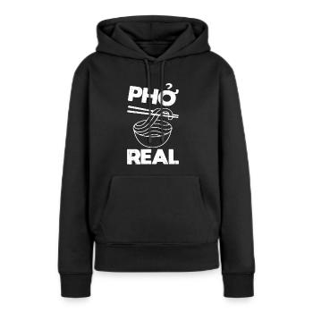 Soupe Pho drôle - Sweat à capuche Premium bio Femme - noir - Devant - Julia (174cm)