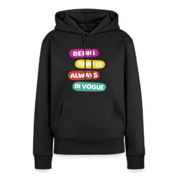 Dire la convivialité - Sweat à capuche Premium bio Femme - noir - Devant - Julia (174cm)